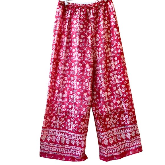 NATORI II Sheer Lounge Pajama Pants Wide Leg Floral Print Red & White - Picture 2 of 10